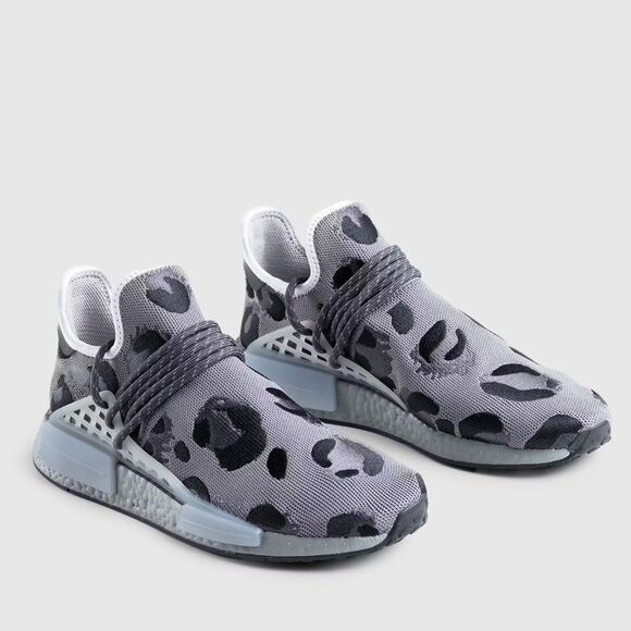 Adidas Pharrell X NMD Hu Ash Gray Grey and Black Animal Print Sneakers
